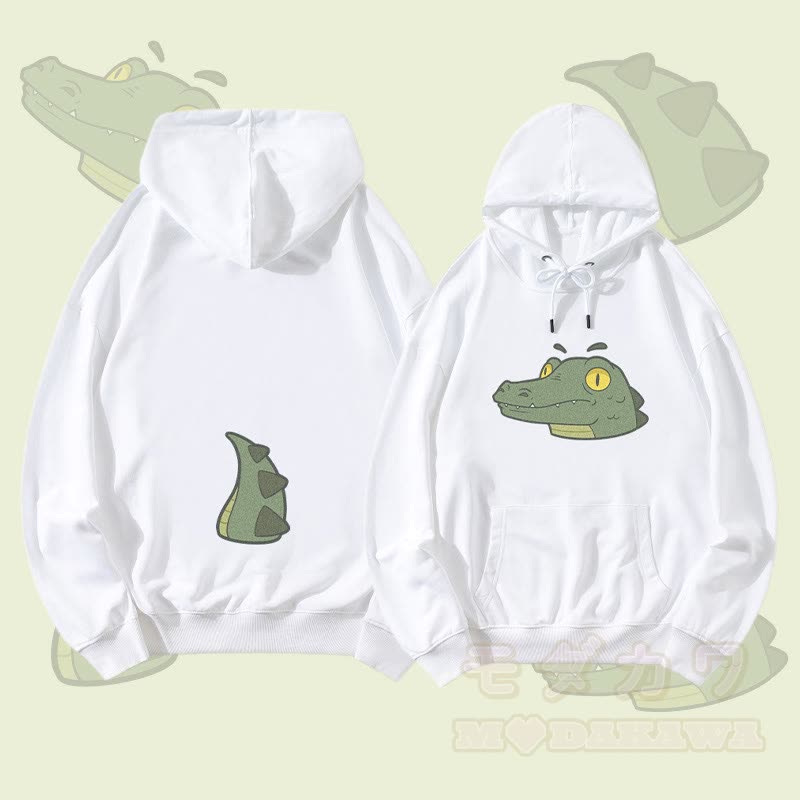 MODAKAWA クロコダイルフェイス＆テールグラフィック ストリートウェア プルオーバーパーカー - 白 - 5XL - image 2