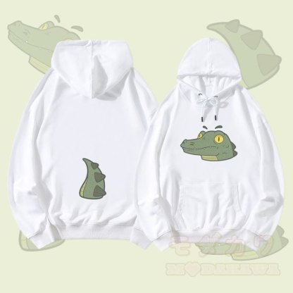 MODAKAWA クロコダイルフェイス＆テールグラフィック ストリートウェア プルオーバーパーカー - 白 - 5XL - image 2