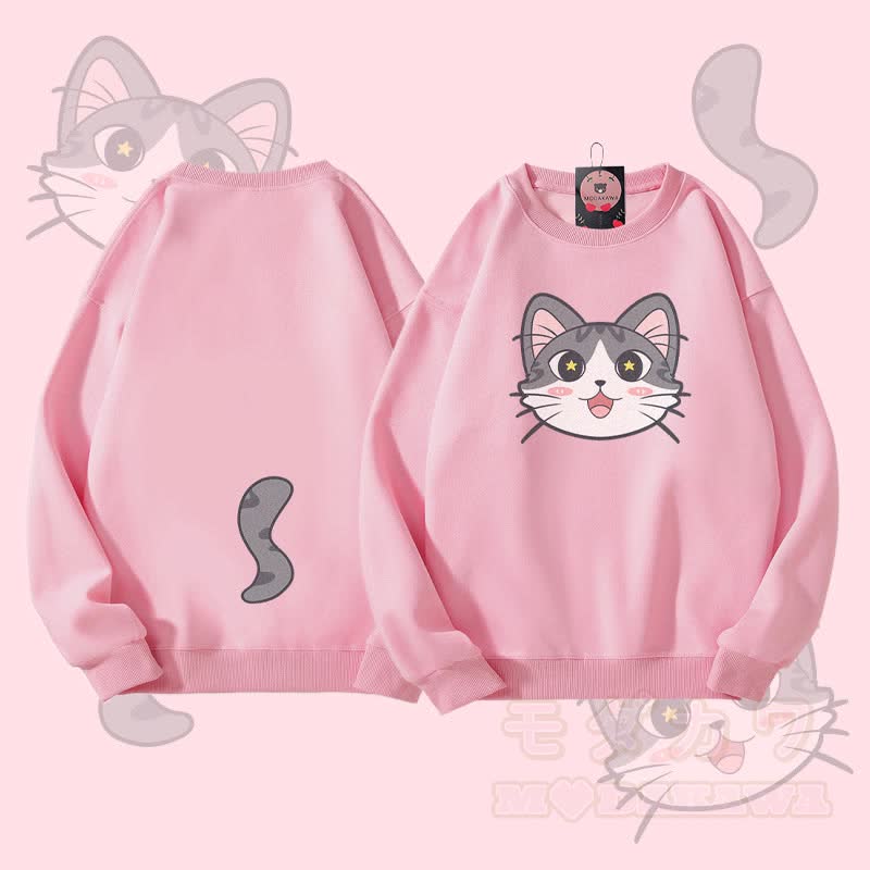 MODAKAWA 猫の顔と尻尾のグラフィック ユニセックス スウェットシャツ - ピンク - 5XL - image 2
