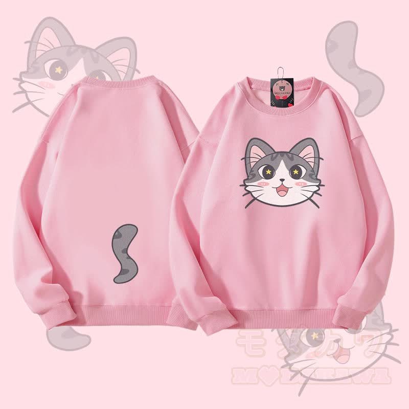 MODAKAWA 猫の顔と尻尾のグラフィック ユニセックス スウェットシャツ - ピンク - 5XL - image 2