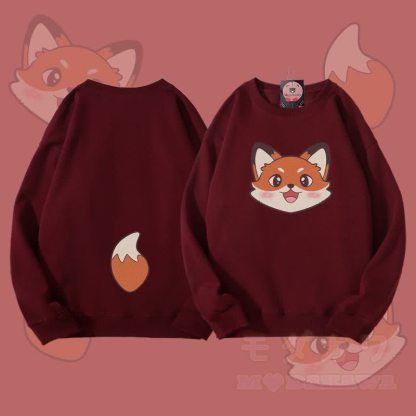 MODAKAWA キツネの顔と尻尾のグラフィック ユニセックス スウェットシャツ - ワインレッド - 5XL - image 2