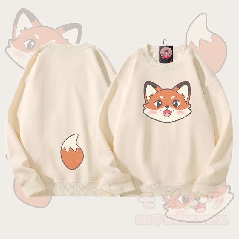 MODAKAWA キツネの顔と尻尾のグラフィック ユニセックス スウェットシャツ - ベージュ - 5XL - image 1