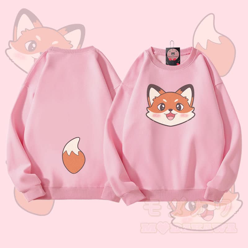 MODAKAWA キツネの顔と尻尾のグラフィック ユニセックス スウェットシャツ - ピンク - 5XL - image 3