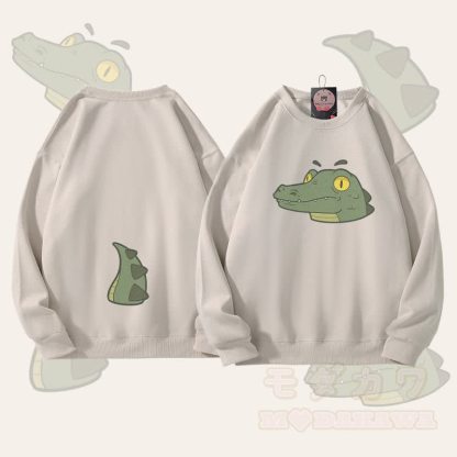 MODAKAWA クロコダイルフェイス＆テールグラフィック ユニセックス スウェットシャツ - ライトベージュ - 5XL - image 1