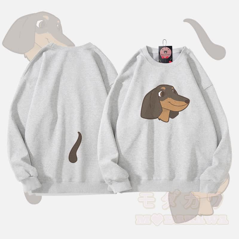 MODAKAWA 子犬の顔と尻尾のグラフィック ユニセックス スウェットシャツ - グレー - 5XL - image 1