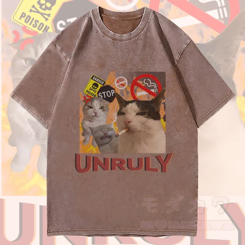 MODAKAWA UNRULY レベルキャット グラフィック ユニセックス ヴィンテージ ウォッシュド Tシャツ - 茶色 - 4XL - image 2