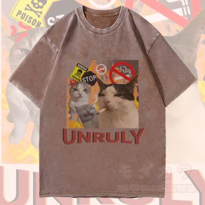 MODAKAWA UNRULY レベルキャット グラフィック ユニセックス ヴィンテージ ウォッシュド Tシャツ - 茶色 - 4XL - image 2