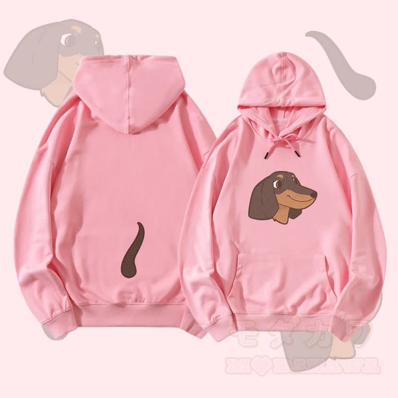 MODAKAWA 子犬の顔と尻尾のグラフィック ストリートウェア プルオーバー パーカー - ピンク - 5XL - image 2