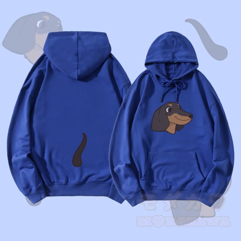 MODAKAWA 子犬の顔と尻尾のグラフィック ストリートウェア プルオーバー パーカー - ロイヤルブルー - 5XL - image 1