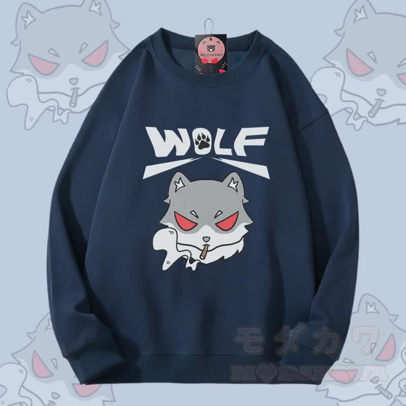 MODAKAWA スモーキングウルフ グラフィック ユニセックス スウェットシャツ - ダスティブルー - 5XL - image 2