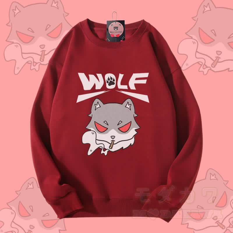 MODAKAWA スモーキングウルフ グラフィック ユニセックス スウェットシャツ - ワインレッド - 5XL - image 1