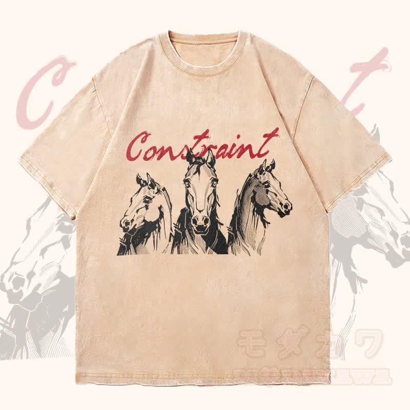 MODAKAWA CONSTRAINT 馬グラフィック ユニセックス ヴィンテージウォッシュTシャツ - アプリコット - 4XL - image 2