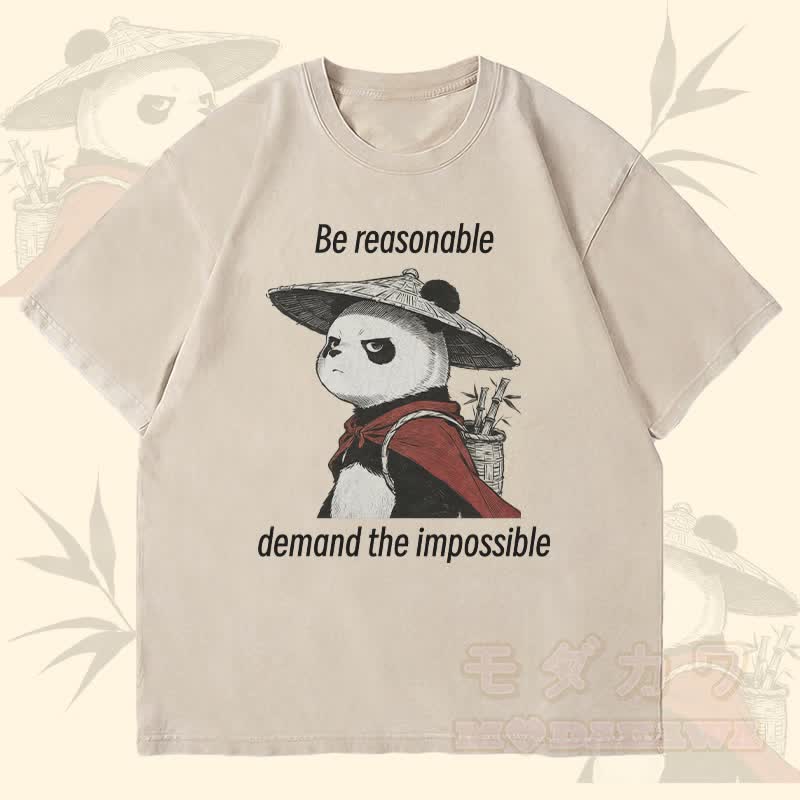 MODAKAWA BE REASONABLE パンダグラフィック ユニセックス ヴィンテージウォッシュTシャツ - ベージュ - 4XL - image 2