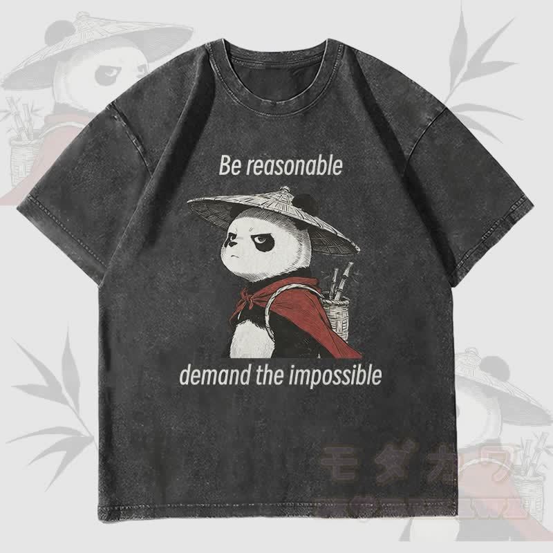 MODAKAWA BE REASONABLE パンダグラフィック ユニセックス ヴィンテージウォッシュTシャツ - 黒 - 4XL - image 1