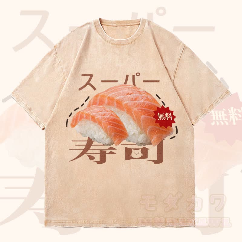 MODAKAWA 寿司グラフィック ユニセックス ヴィンテージウォッシュTシャツ - アプリコット - 4XL - image 2