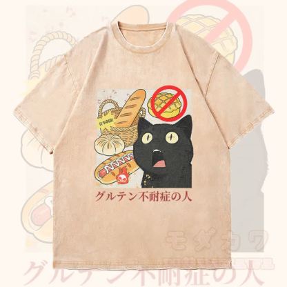 MODAKAWA グルテン不耐性 猫グラフィック ユニセックス ヴィンテージ ウォッシュド Tシャツ - ベージュ - 4XL - image 3