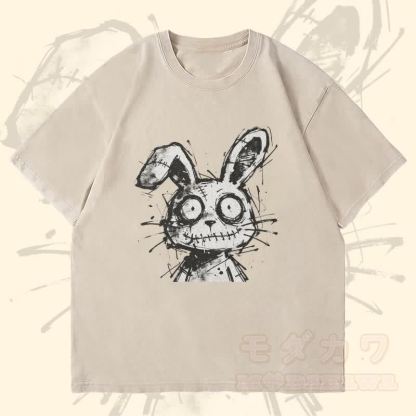 MODAKAWA ステッチ ラビット グラフィック ユニセックス ヴィンテージ ウォッシュド Tシャツ - ベージュ - 4XL - image 2