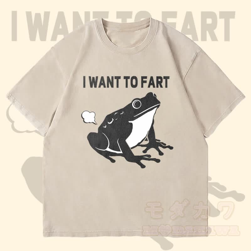 MODAKAWA I WANT TO FART カエルグラフィック ユニセックス ヴィンテージ ウォッシュド Tシャツ - ベージュ - 4XL - image 2