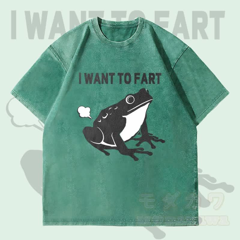 MODAKAWA I WANT TO FART カエルグラフィック ユニセックス ヴィンテージ ウォッシュド Tシャツ - 緑 - 4XL - image 1