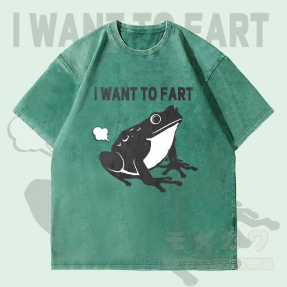 MODAKAWA I WANT TO FART カエルグラフィック ユニセックス ヴィンテージ ウォッシュド Tシャツ - 緑 - 4XL - image 1
