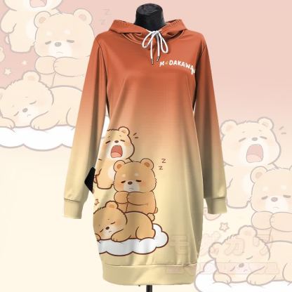 MODAKAWA グラデーション スリーピーベア フード付き スウェットシャツ ドレス サイドポケット付き - 茶色 - 4XL - image 1