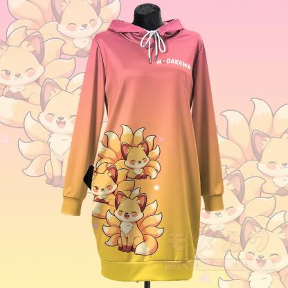 MODAKAWA グラデーションキュートな九尾のキツネフード付きスウェットシャツワンピース サイドポケット付き - ピンク＆イエロー - 4XL - image 1