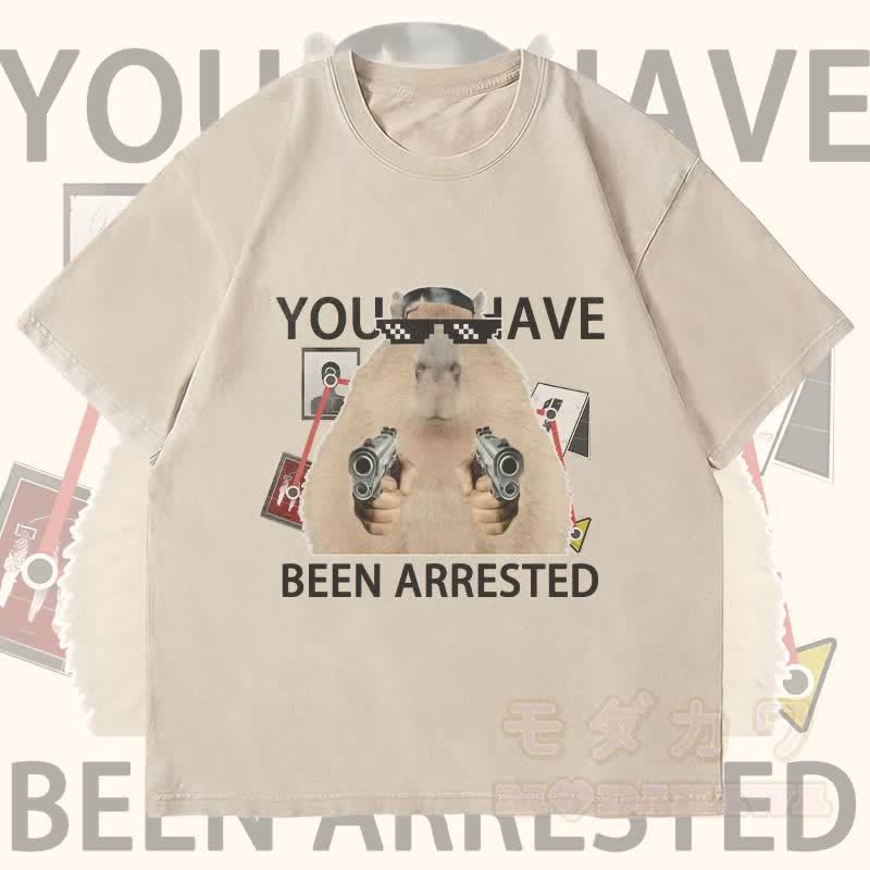 MODAKAWA YOU HAVE BEEN ARRESTED マーモット グラフィック ユニセックス ヴィンテージ ウォッシュド Tシャツ - ベージュ - 4XL - image 1