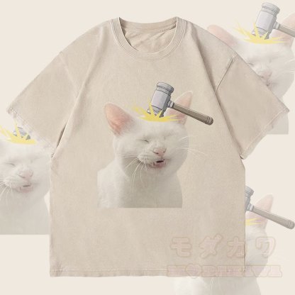 MODAKAWA ボンクドキャットグラフィック ユニセックス ヴィンテージウォッシュTシャツ - ベージュ - 4XL - image 2