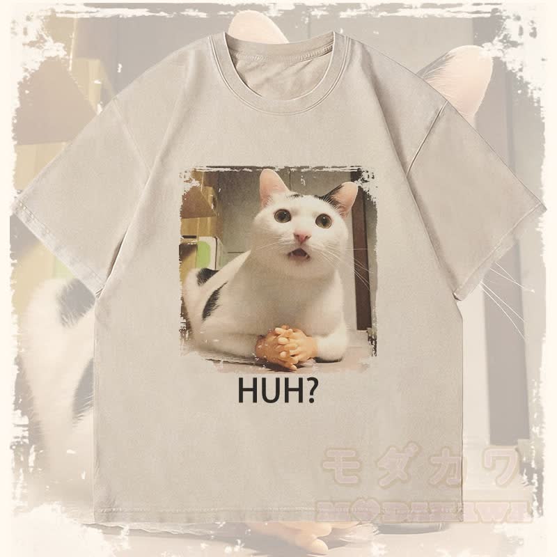 MODAKAWA HUH 混乱猫グラフィック ユニセックス ヴィンテージ ウォッシュド Tシャツ - ベージュ - 4XL - image 2