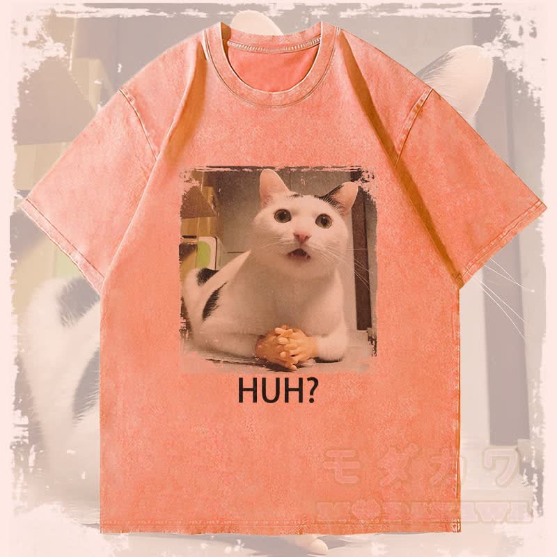 MODAKAWA HUH 混乱猫グラフィック ユニセックス ヴィンテージ ウォッシュド Tシャツ - オレンジ - 4XL - image 1