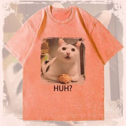 MODAKAWA HUH 混乱猫グラフィック ユニセックス ヴィンテージ ウォッシュド Tシャツ - オレンジ - 4XL - image 1