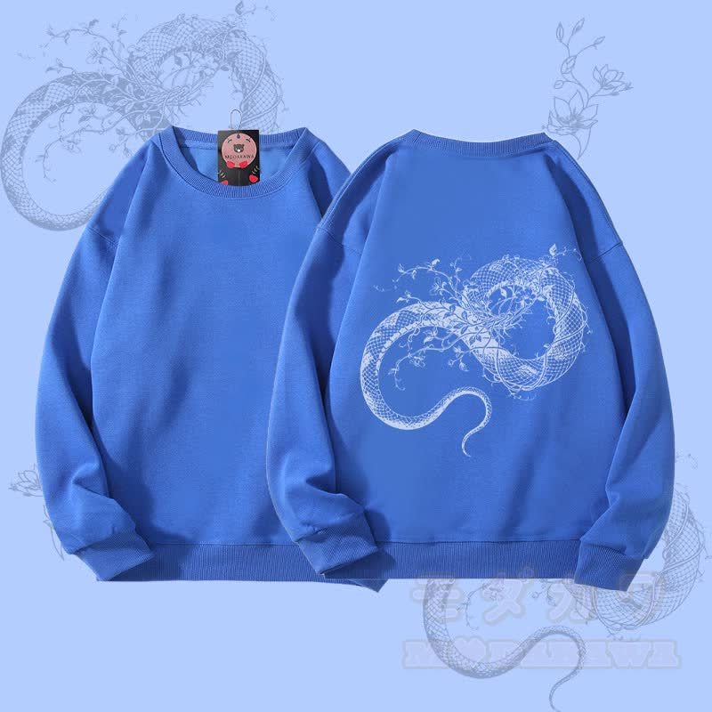 MODAKAWA フラワースネークグラフィック ユニセックス スウェットシャツ - ロイヤルブルー - 5XL - image 2