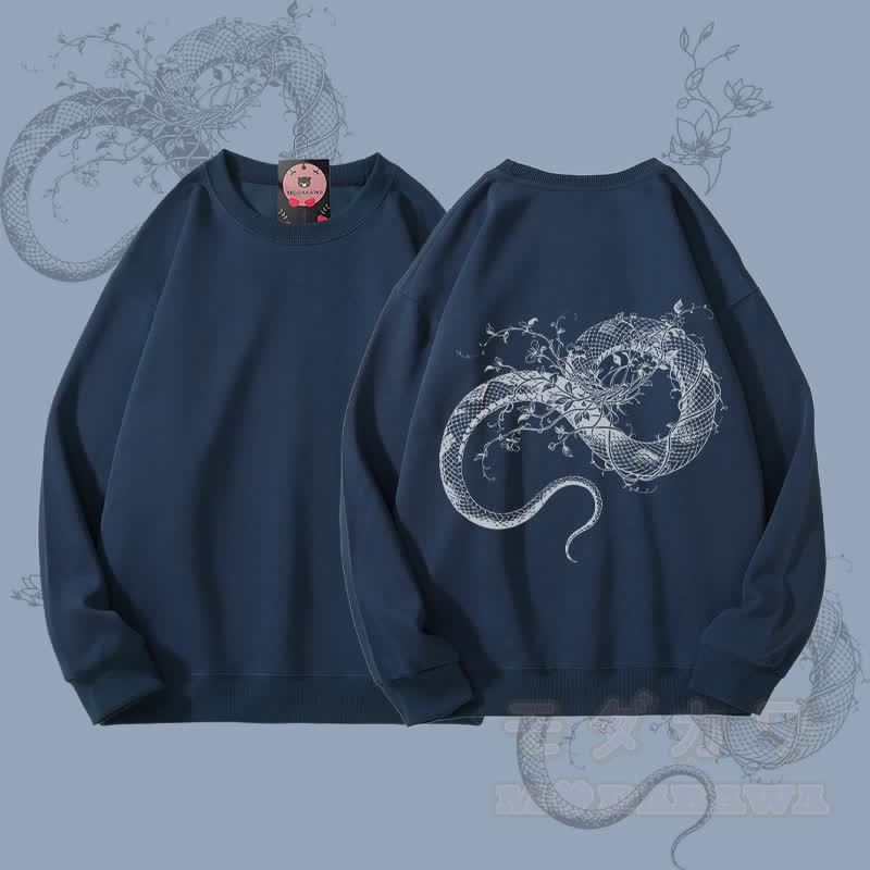 MODAKAWA フラワースネークグラフィック ユニセックス スウェットシャツ - ダスティブルー - 5XL - image 1