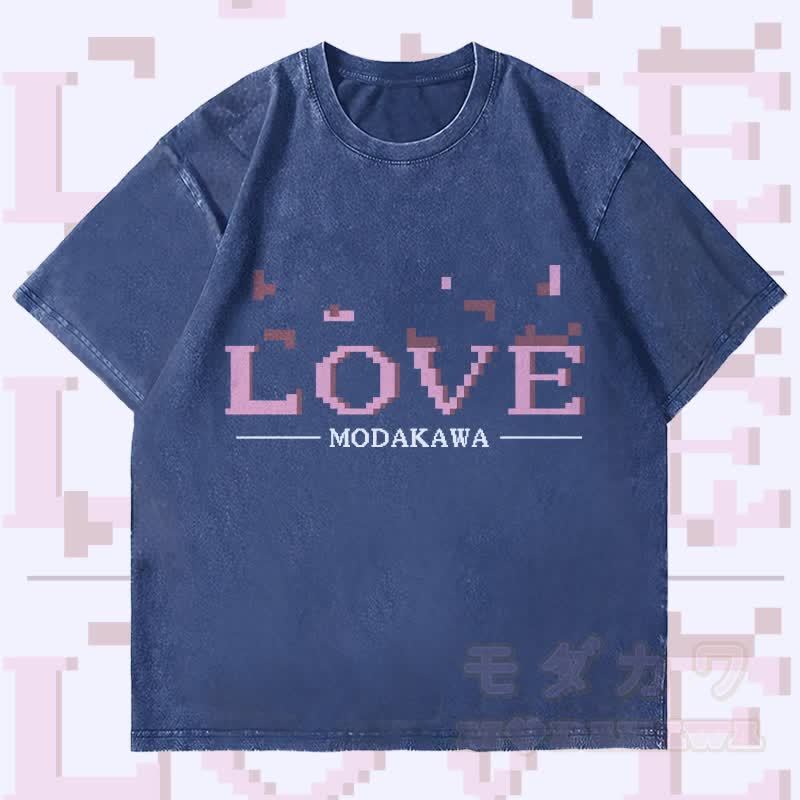 MODAKAWA LOVE レターグラフィック ユニセックス ヴィンテージウォッシュTシャツ - ダークブルー - 4XL - image 2