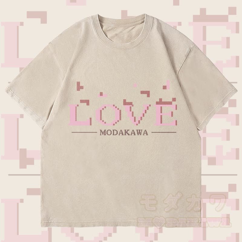 MODAKAWA LOVE レターグラフィック ユニセックス ヴィンテージウォッシュTシャツ - ベージュ - 4XL - image 1