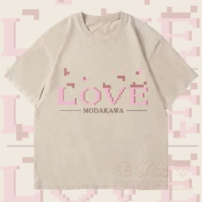 MODAKAWA LOVE レターグラフィック ユニセックス ヴィンテージウォッシュTシャツ - ベージュ - 4XL - image 1