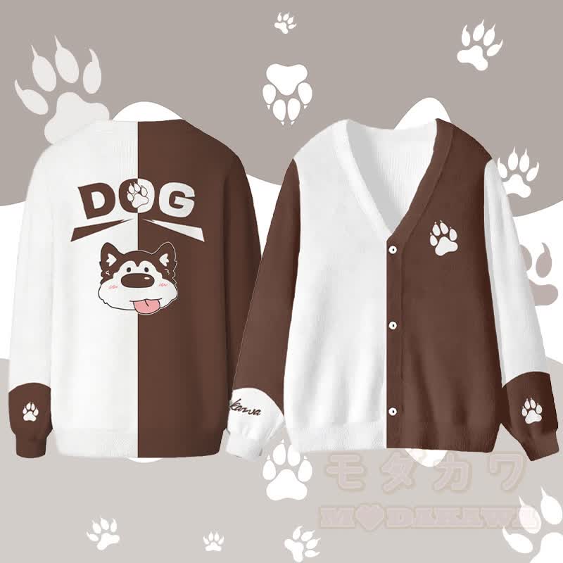 MODAKAWA タンアウトドッググラフィックカーディガントップス - 茶色 - 4XL - image 1