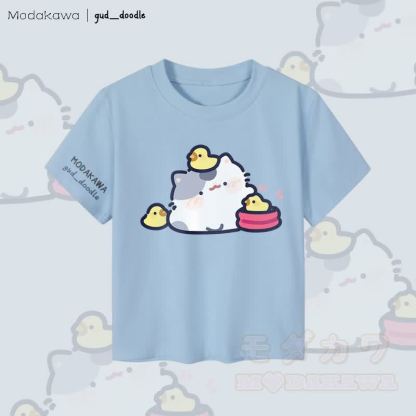 MODAKAWA x gud_doodleキティチック グラフィック レディース クロップドTシャツ 92% コーマ綿クロップトップ - 青 - XL - image 2