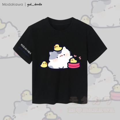 MODAKAWA x gud_doodleキティチック グラフィック レディース クロップドTシャツ 92% コーマ綿クロップトップ - 黒 - XL - image 5