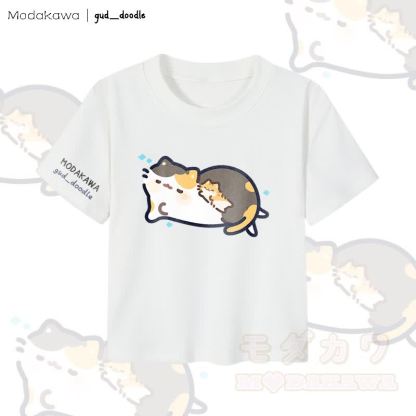MODAKAWA x gud_doodleスリーピングキティ グラフィック レディース クロップドTシャツ 92% コーマ綿クロップトップ - 白 - XL - image 4