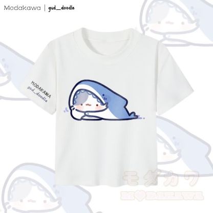 MODAKAWA x gud_doodleキティシャークグラフィック レディース クロップドTシャツ 92%コーマ綿クロップトップ - 白 - XL - image 2