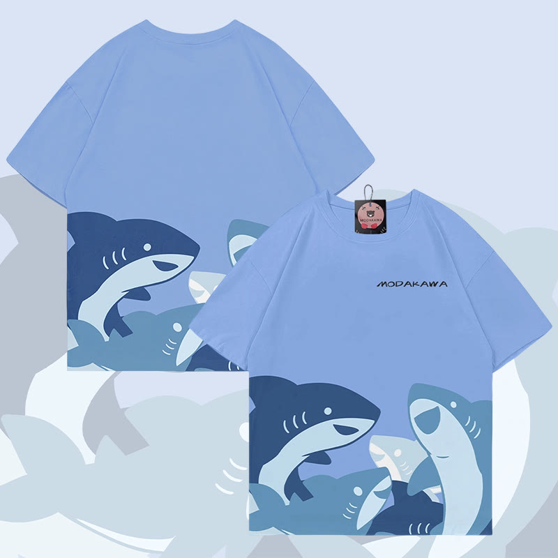 MODAKAWA 面白いサメのグラフィック全面プリントTシャツ - Blue - 5XL - image 2