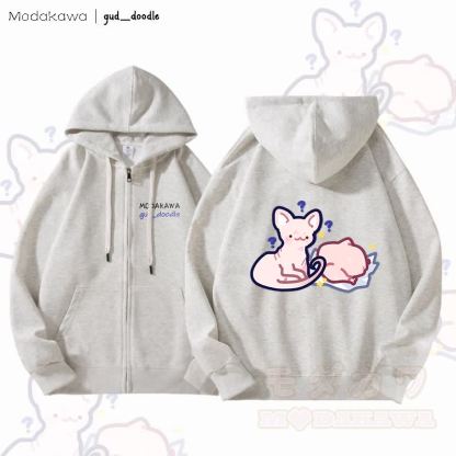 MODAKAWA x gud_doodleキティチキングラフィック 裏起毛 ジップアップ パーカー スウェットシャツ - ライトグレー - 5XL - image 2
