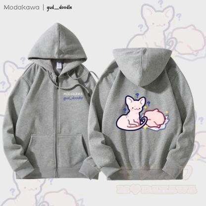 MODAKAWA x gud_doodleキティチキングラフィック 裏起毛 ジップアップ パーカー スウェットシャツ - グレー - 5XL - image 1
