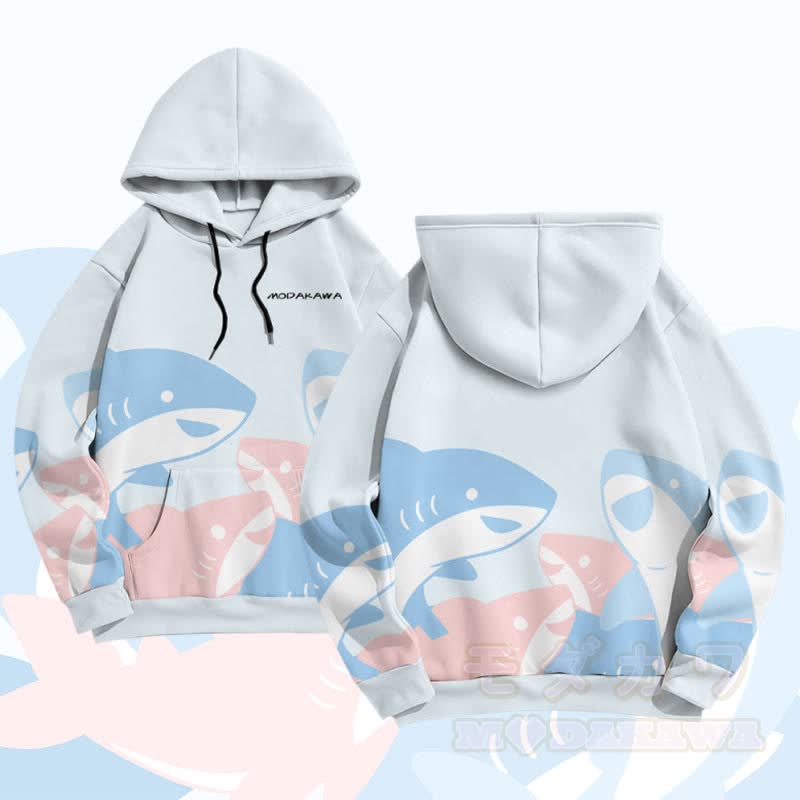 MODAKAWA おもしろサメグラフィック オールオーバープリント プルオーバーパーカー - 水色 - 5XL - image 2