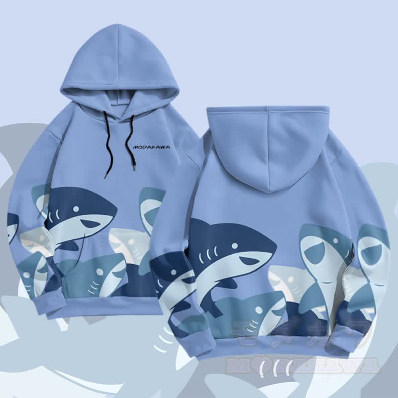 MODAKAWA おもしろサメグラフィック オールオーバープリント プルオーバーパーカー - 青 - 5XL - image 1