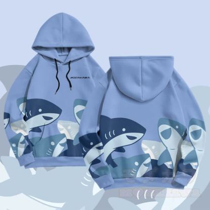 MODAKAWA おもしろサメグラフィック オールオーバープリント プルオーバーパーカー - 青 - 5XL - image 1