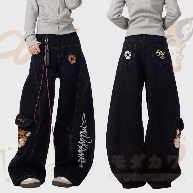 MODAKAWA × atka Fox スモーキンググラフィック デニムカーゴパンツ - 黒 - 3XL - image 1