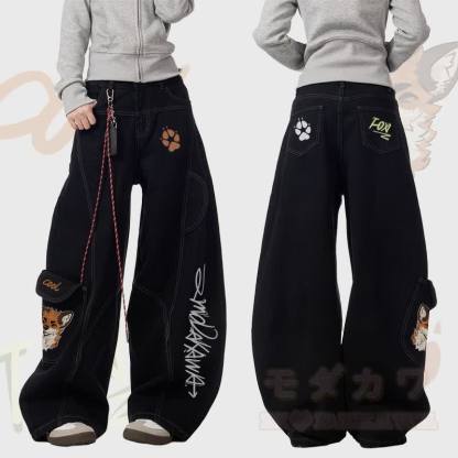 MODAKAWA × atka Fox スモーキンググラフィック デニムカーゴパンツ - 黒 - 3XL - image 1