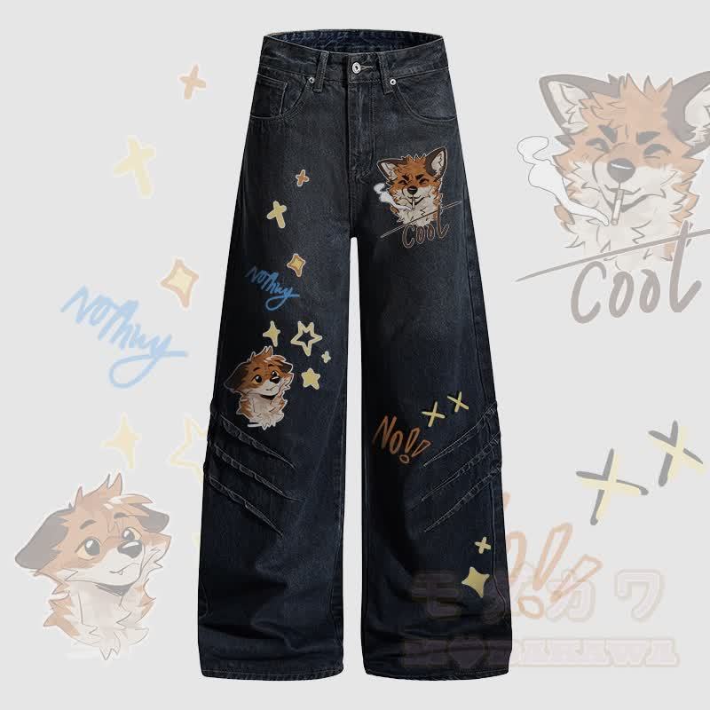 MODAKAWA X atka Fox スモーキンググラフィックデニムパンツ - ダークブルー - 2XL - image 2